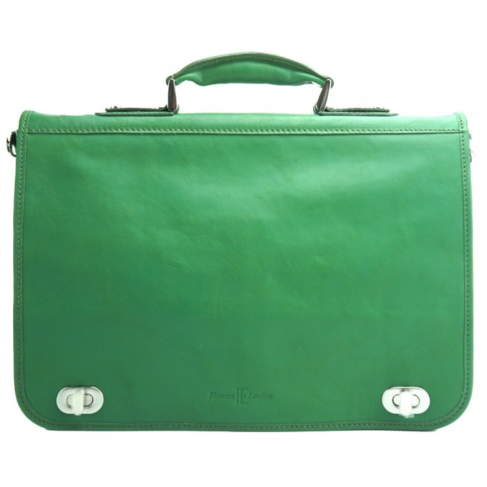 100-7607-LightGreen  Mens Luxury Handmade Business Leather Briefcase Made In Italy -  Italian Artisan