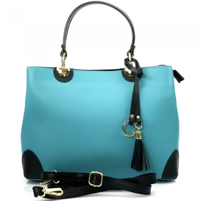 Picture of Italian Artisan 330-5239-Turquoise Italian Artisan Vittorio Womens Handcrafted Leather Tote Handbag  with Shoulder Strap Made In Italy