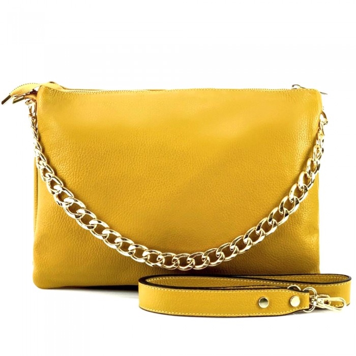 Picture of Italian Artisan 283-6562L-Yellow Italian Artisan Fulvio Womens Handcrafted Shoulder Handbag In Genuine Dollaro Grain Calf Leather Made In Italy