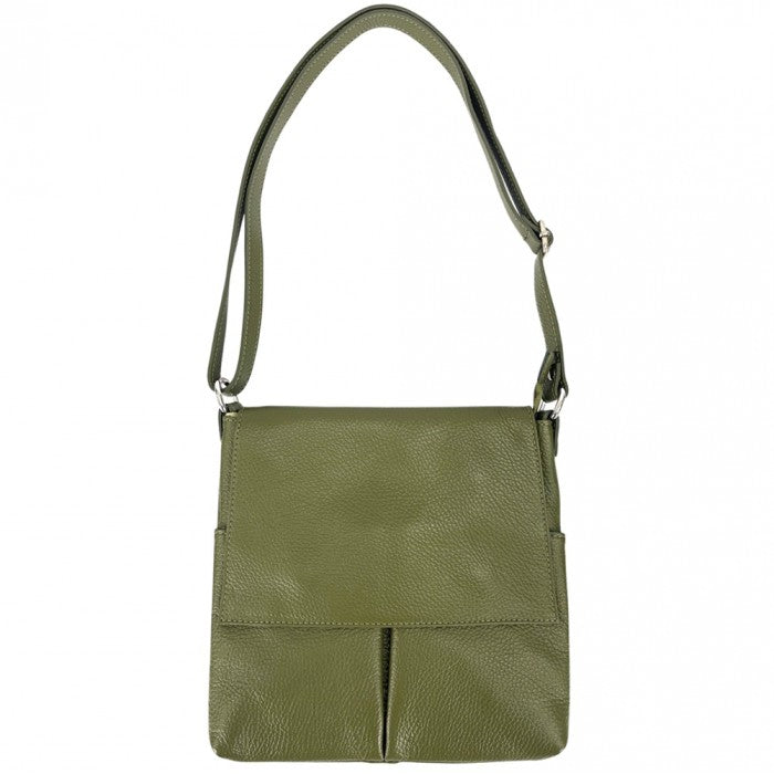 Anna Genuine Calf Leather Cross-Body Bag with a Flap Top, Dark Green - Small -  Fusiones, FU4447616