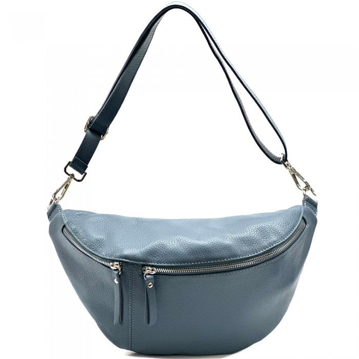 Picture of Italian Artisan 121-916-Azure Paola Leather Shoulder Fanny Pack&#44; Azure - Small