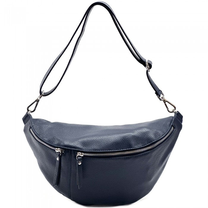 Picture of Italian Artisan 121-916-Darkblue Paola Leather Shoulder Fanny Pack&#44; Dark Blue - Small