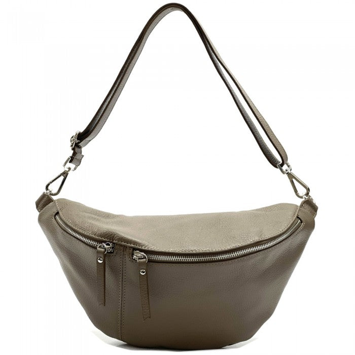 Picture of Italian Artisan 121-916-Darktaupe Paola Leather Shoulder Fanny Pack&#44; Dark Taupe - Small