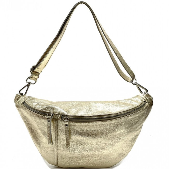 Picture of Italian Artisan 121-916-Golden Paola Leather Shoulder Fanny Pack&#44; Golden - Small