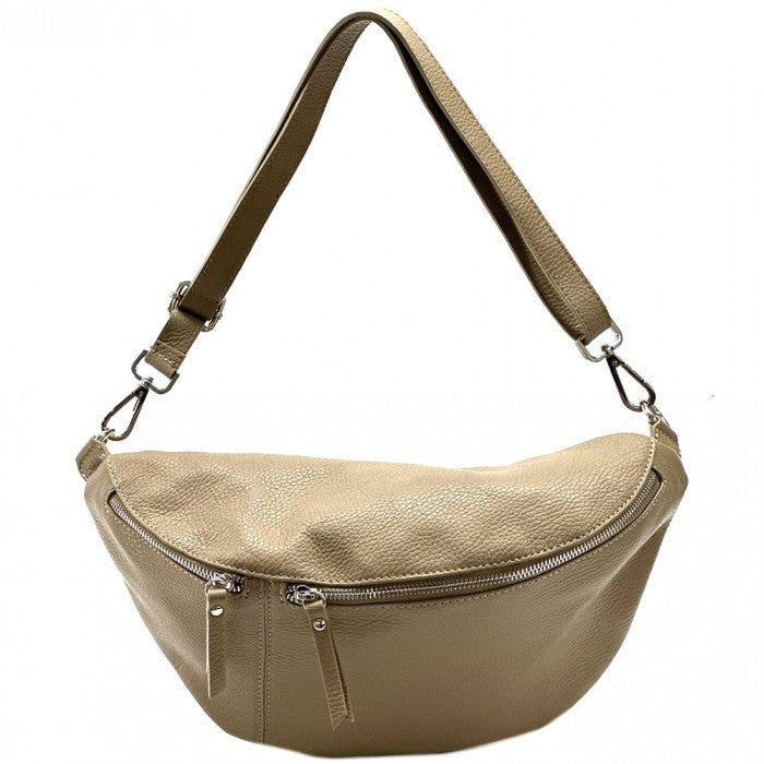 Picture of Italian Artisan 121-916-Lighttaupe Paola Leather Shoulder Fanny Pack&#44; Light Taupe - Small