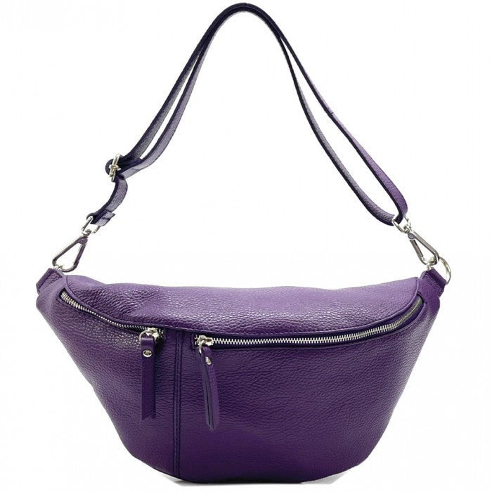 Picture of Italian Artisan 121-916-Purple Paola Leather Shoulder Fanny Pack&#44; Purple - Small