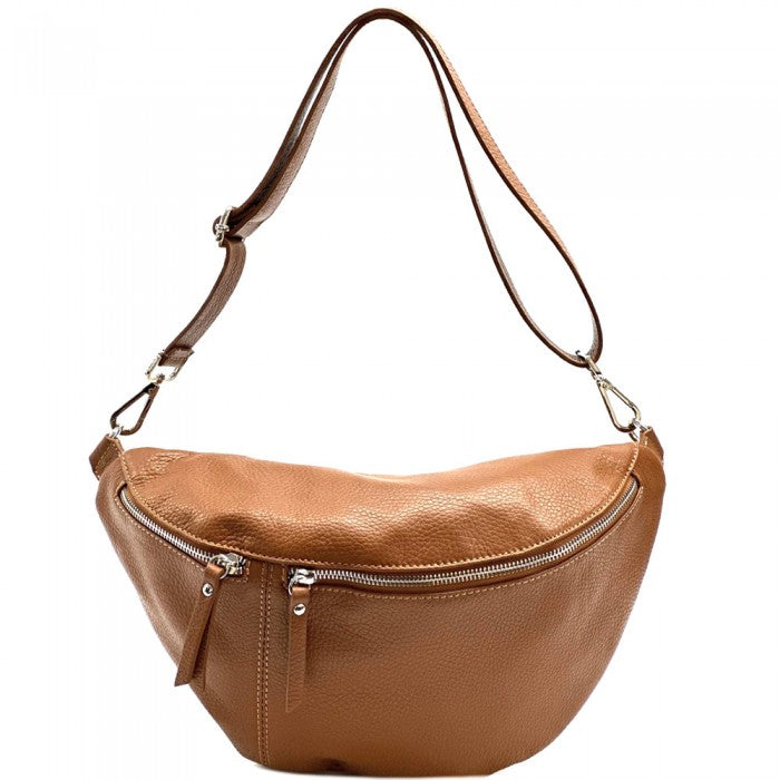 Picture of Italian Artisan 121-916-Tan Paola Leather Shoulder Fanny Pack&#44; Tan - Small