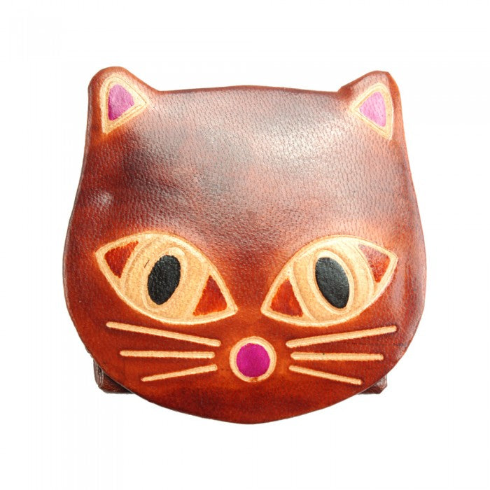 Picture of Italian Artisan 569-PMGATTO-Brown Bella Handcrafted Leather Cat Coin Purse&#44; Brown - Small