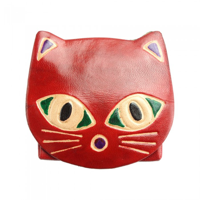 Picture of Italian Artisan 569-PMGATTO-LightRed Bella Handcrafted Leather Cat Coin Purse&#44; Light Red - Small