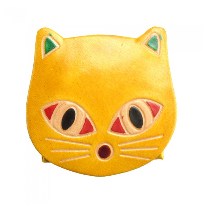 Picture of Italian Artisan 569-PMGATTO-Yellow Bella Handcrafted Leather Cat Coin Purse&#44; Yellow - Small
