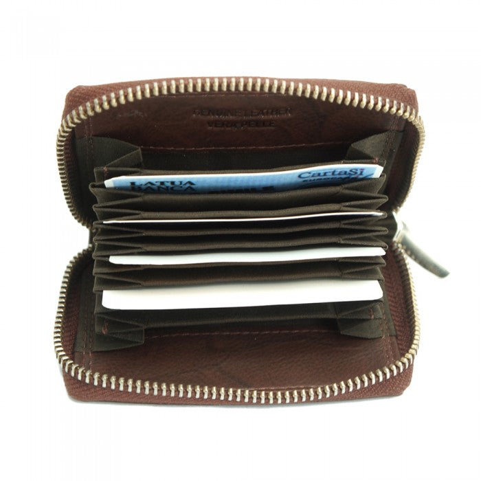 Picture of Italian Artisan 570-PF306-DarkBrown Alessio Calfskin Soft Leather Coin Purse with Zip&#44; Dark Brown - Small