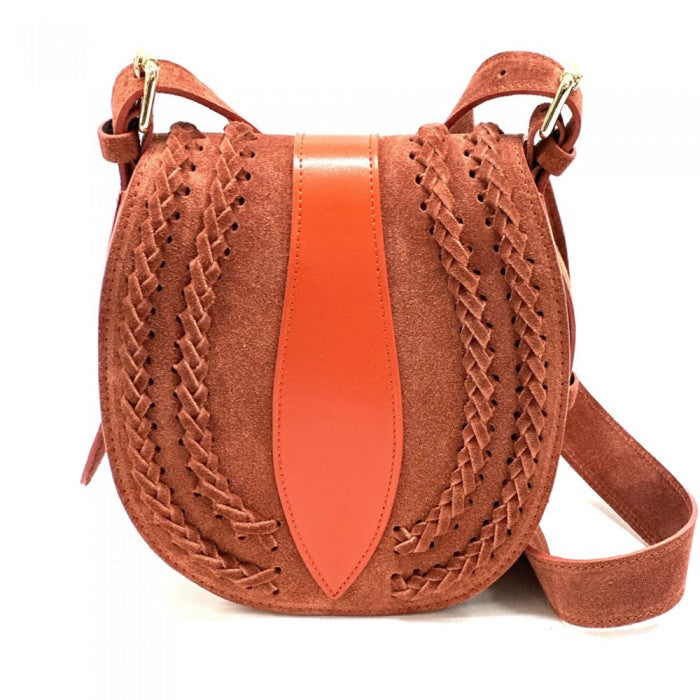 Picture of Italian Artisan 274-983-Orange Lara Womens Vintage Suede Leather Messenger Bag&#44; Orange - Small