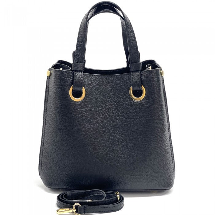 Picture of Italian Artisan 345-933-Black Elle Handmade Vegetable Tanned Leather Shoulder Handbag&#44; Black