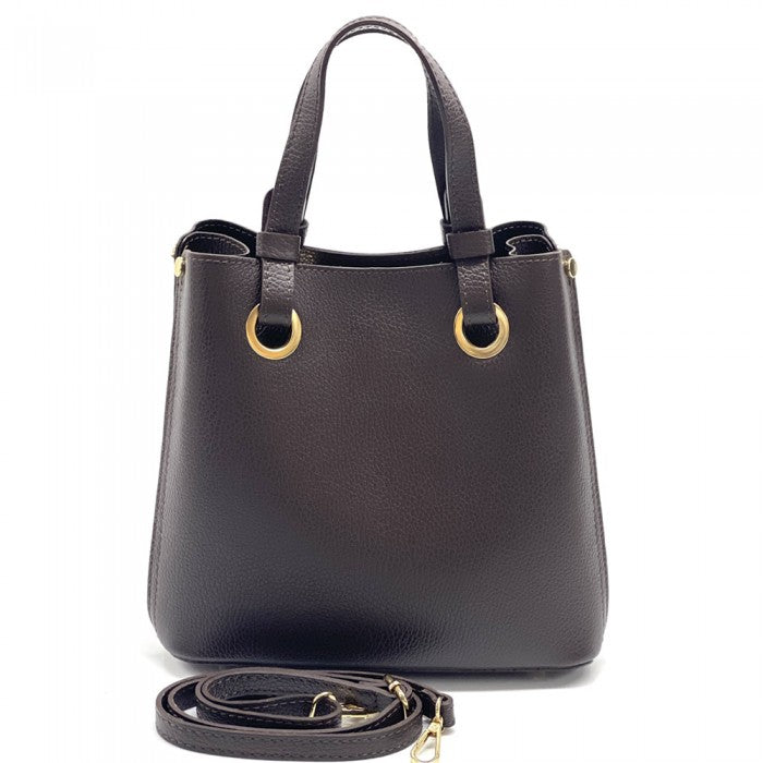 Picture of Italian Artisan 345-933-DarkBrown Elle Handmade Vegetable Tanned Leather Shoulder Handbag&#44; Dark Brown