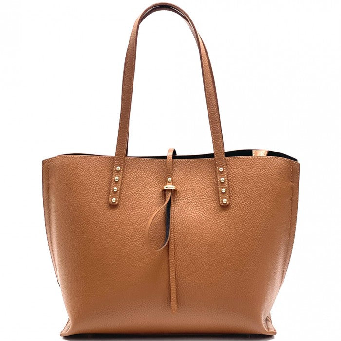 Picture of Italian Artisan 238-6382-Tan Benedetta Soft Grain Leather Shopping Bag&#44; Tan - Large