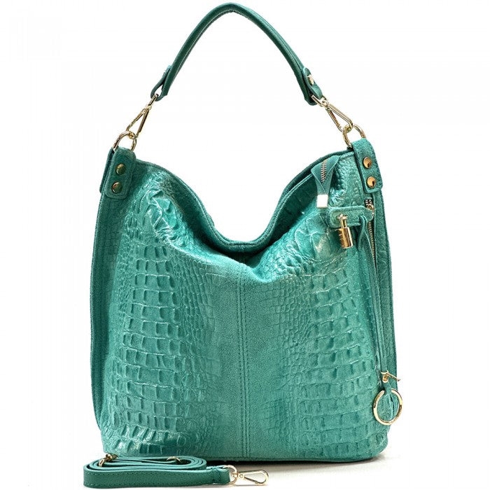 Picture of Italian Artisan 618-884-Turquoise Italian Artisan Celine Handcrafted Leather Shoulder Hobo Handbag&#44; Made In Italy
