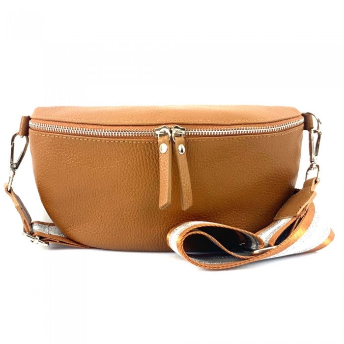 562-96560-Tan  Unisex Handcrafted Fanny Pack In Genuine Calfskin Leather Made In Italy -  Italian Artisan