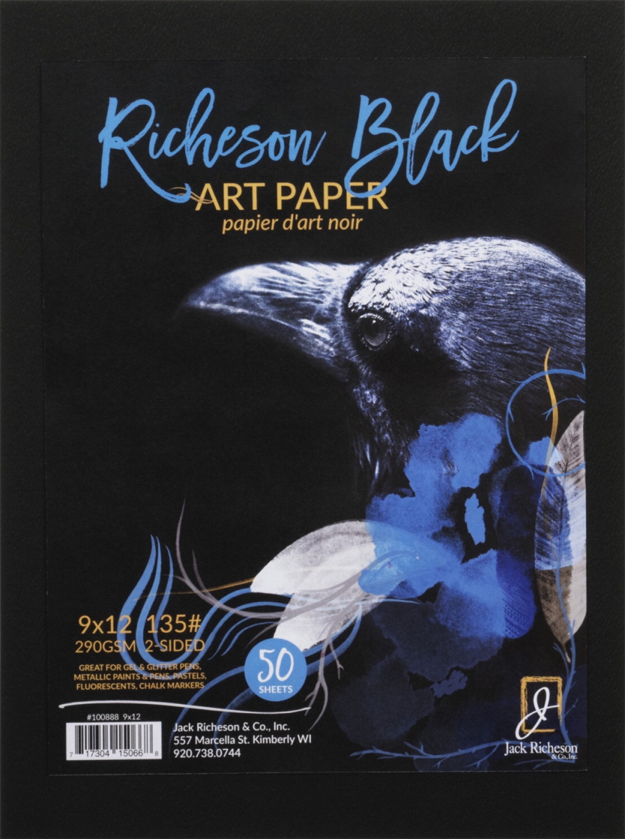 Black Watercolor 50 Sheets Paper, 135 lbs, 9 x 12 in.
