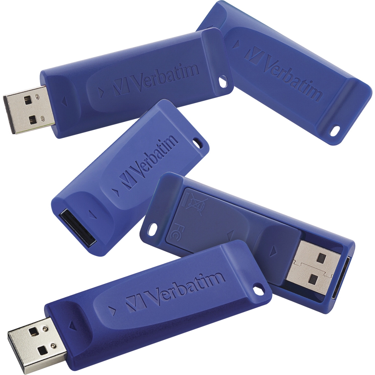 Picture of Verbatim 1599485 USB Flash Drive, Retractable - 16GB, Pack of 5 - Blue