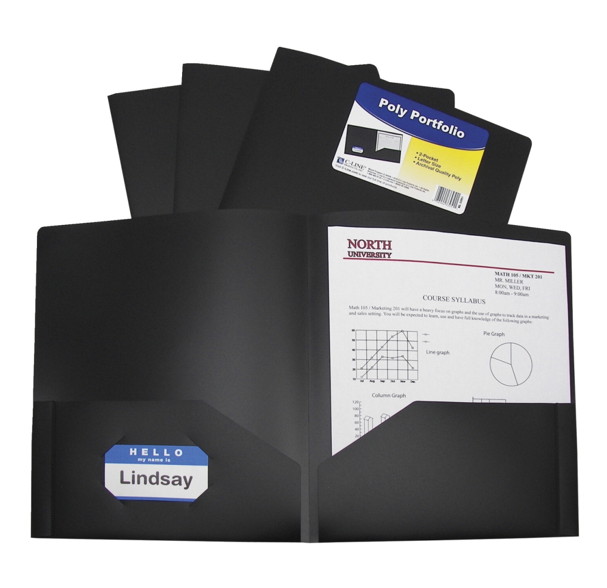 Picture of C-Line Products 1597268 Two-Pocket Heavyweight Poly Portfolio Folder&#44; Black - Pack of 25