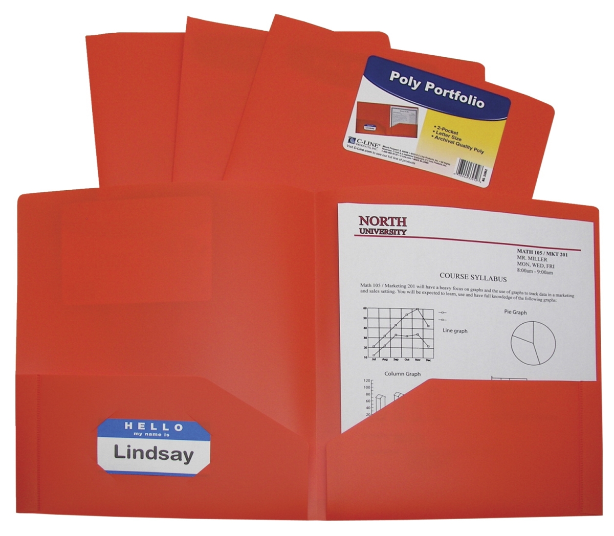 C-Line Products 1597269 Two-Pocket Heavyweight Poly Portfolio Folder, Orange - Pack of 25