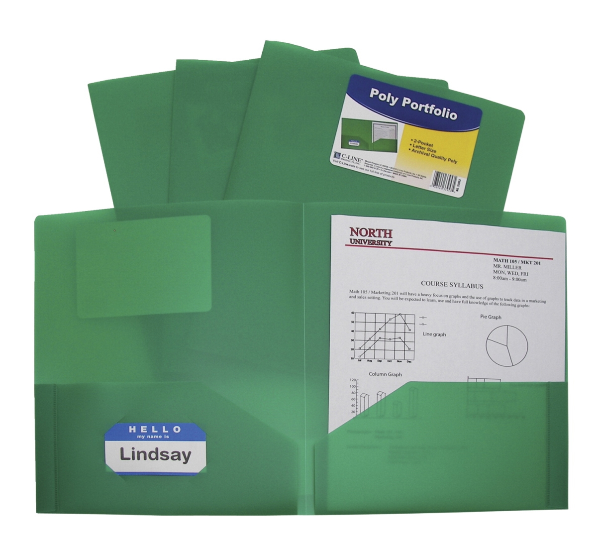 C-Line Products 1597270 Two-Pocket Heavyweight Poly Portfolio Folder, Green - Pack of 25