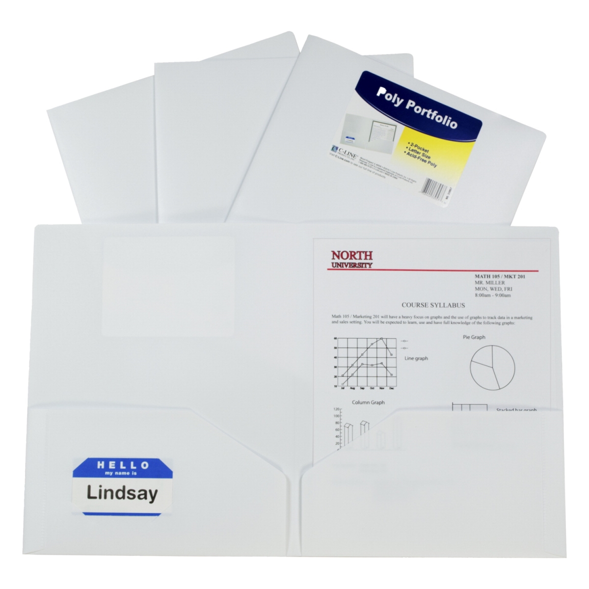 Picture of C-Line Products 1597274 Two-Pocket Heavyweight Poly Portfolio Folder&#44; White - Pack of 25