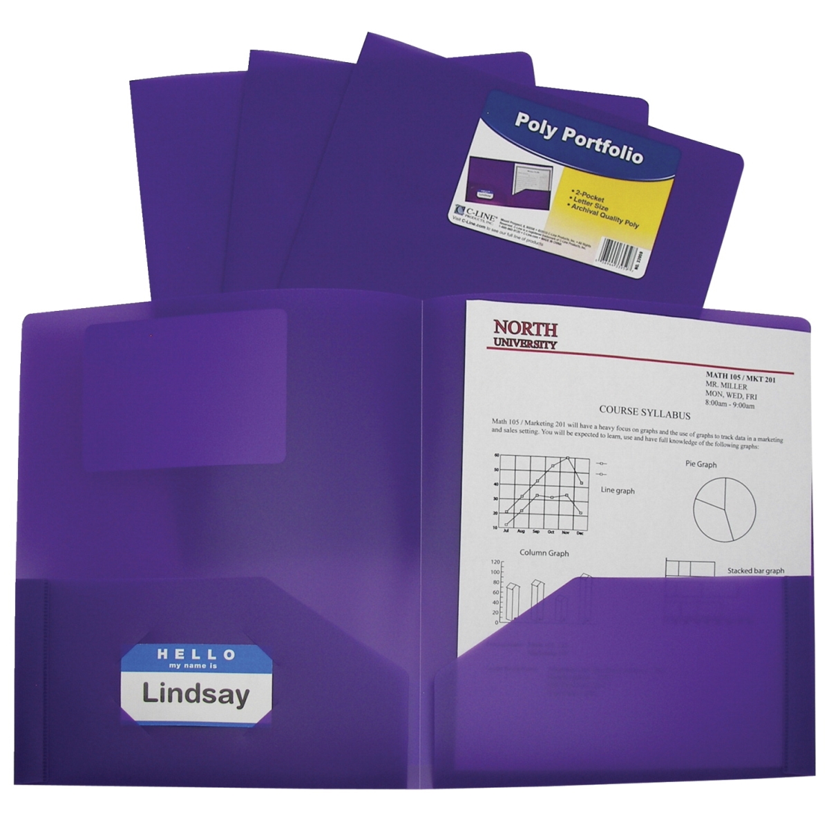 C-Line Products 1597275 Two-Pocket Heavyweight Poly Portfolio Folder, Purple - Pack of 25
