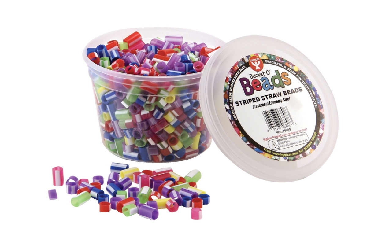 Picture of Hygloss Products 223740 Hygloss Striped Straw Bead&#44; Assorted Colors - Pack of 1000