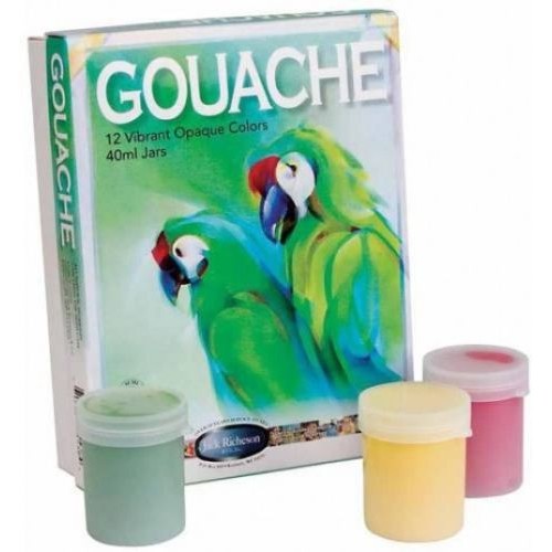 Yarka Richeson Non-Toxic Gouache Paint Set, 1.4 oz Plastic Jar, Assorted Opaque Color, Set of 12