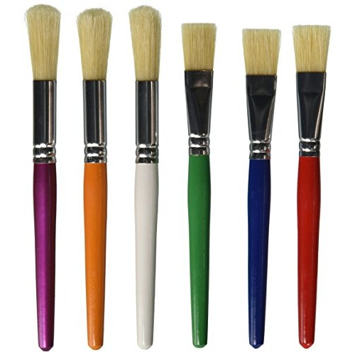 442148 Flat & Round Stubby White Bristle Paint Brush Set, Assorted Color, Set of 36