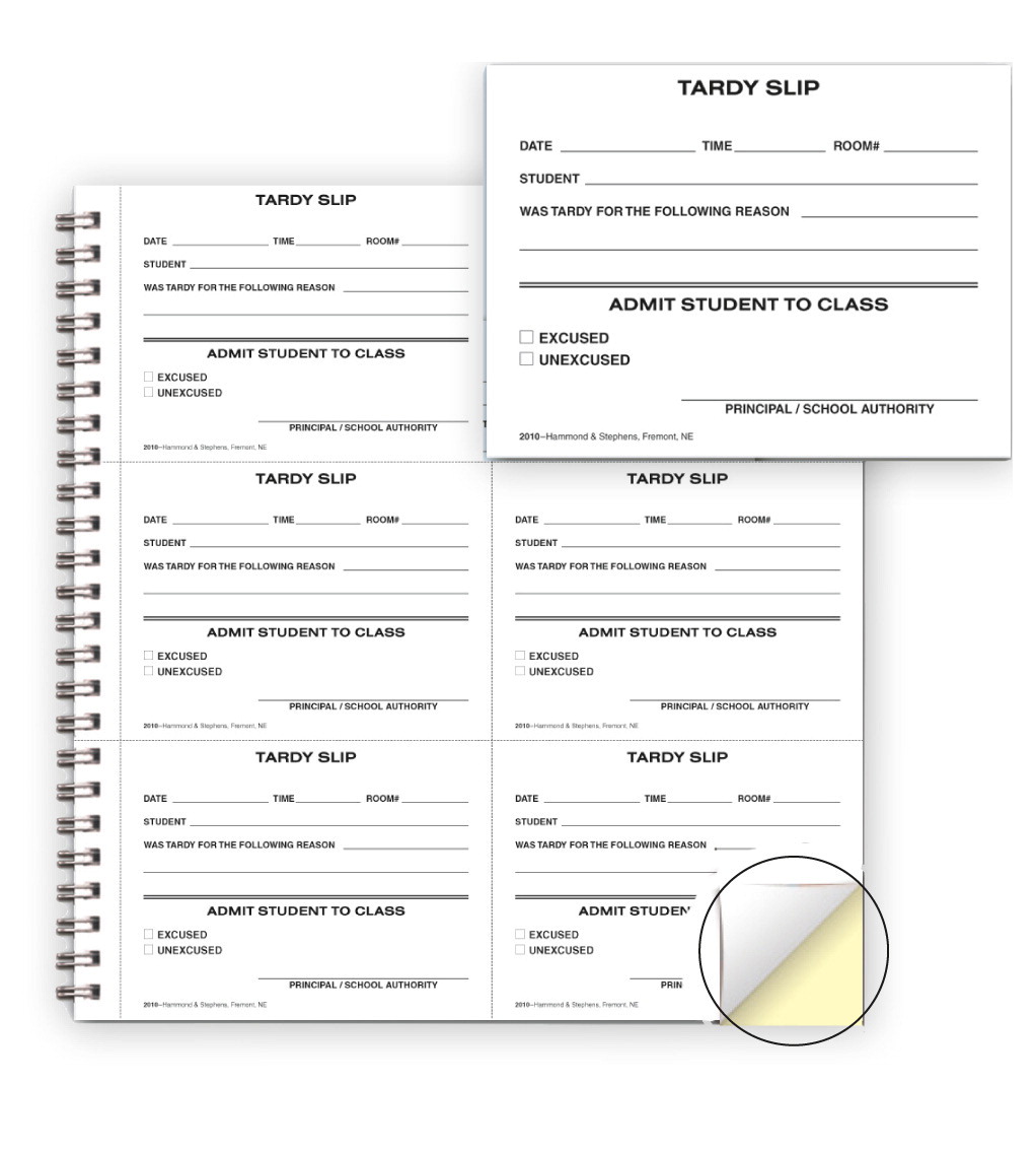 1473633 Carbonless Tardy slip Book with 300 Slips, White & Pink