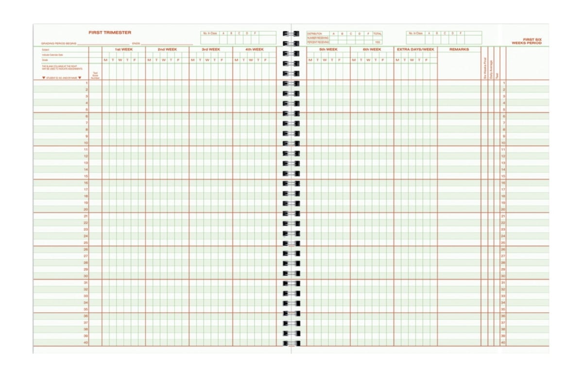 1473657 8 Subject 40 Student 12-14 Week Trimester Class Record Book, PolyIce Cover - 8.5 x 11 in.