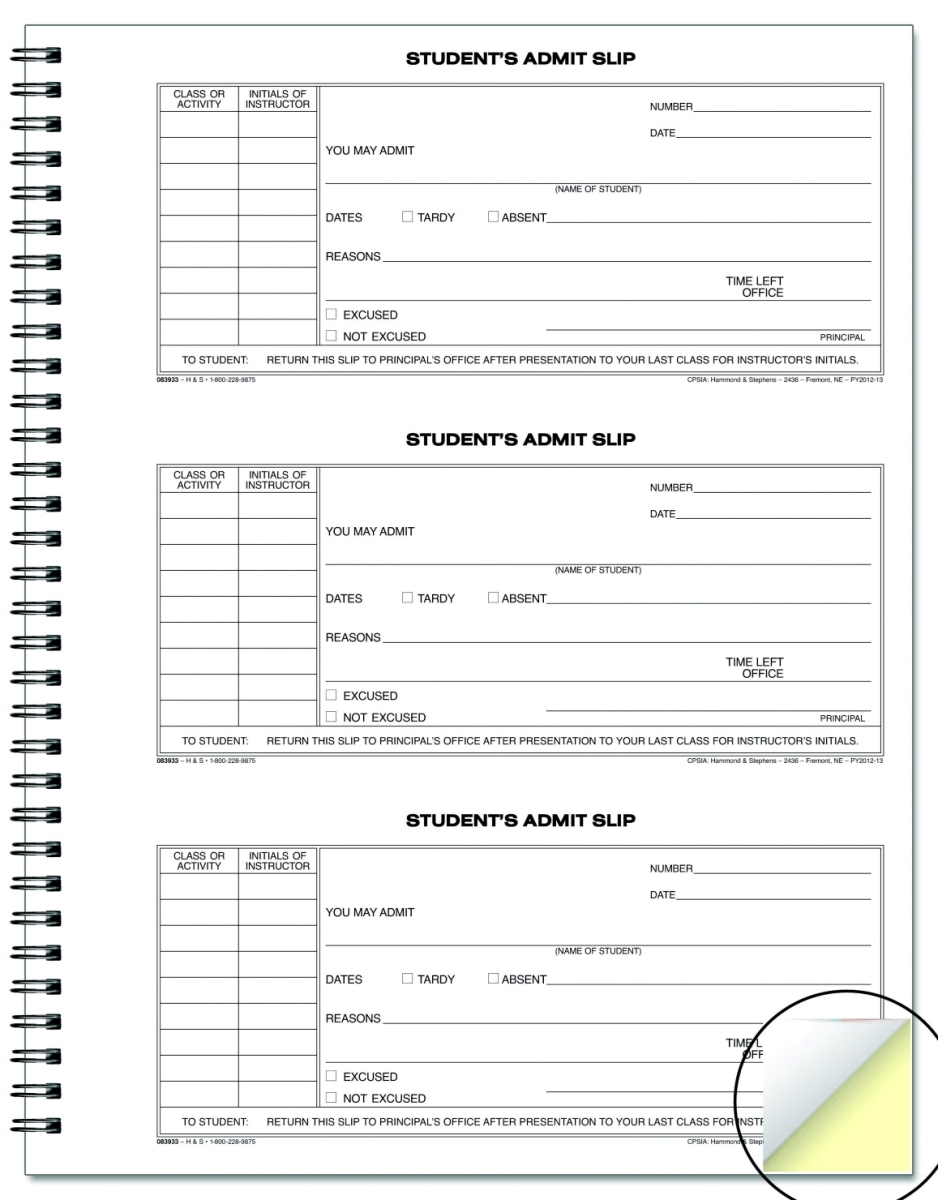 8.5 X 11 in. Student Admit Book, White & Canary