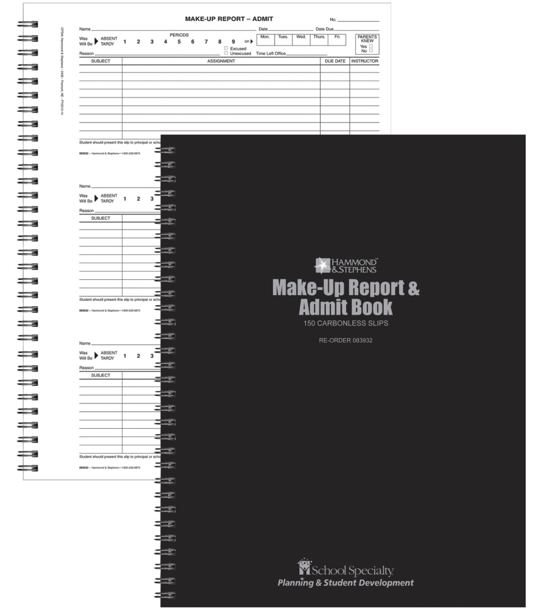 1473639 83932 2-Part Carbonless Admit Make Up Report Book, White & Canary - 8.5 x 11 in.