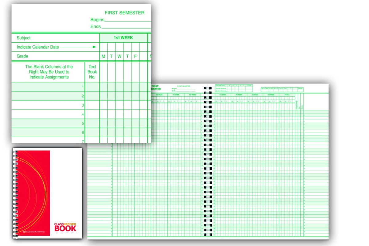 8.5 x 11 in. 0629 P Class Record Book-PolyIce Cover - Green & White - 40 Students - 8 Subjects & 9-10 Week