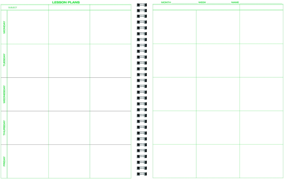 1481900 8.5 x 11 in. Lesson Plan Book-PolyIce Cover for 16 Classes, White & Green - 6 Subjects, 40 Week