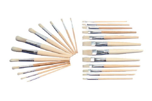 461006 Sax Flat & Round White Bristle Short Lacquered Wood Handle Paint Brush Assortment, Assorted Size - Pack of 24