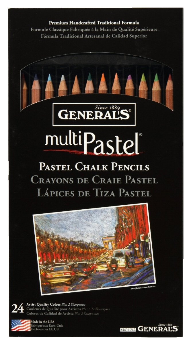 404190 Multi-Pastel Non-Toxic Chalk Pencil with Sharpener & Project Booklet, Assorted Color - Pack of 24