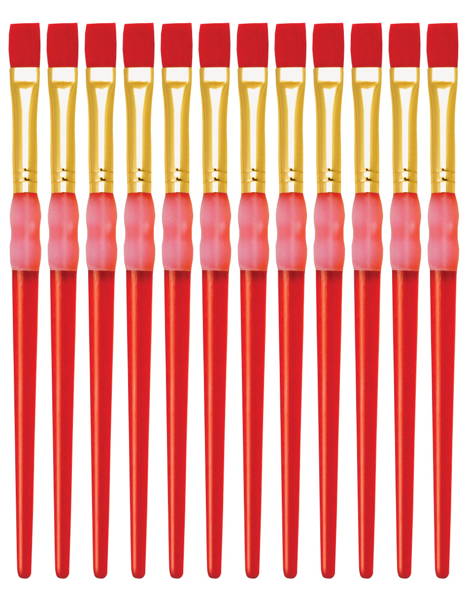 Big Kids Choice Flat Paint Brush - Size 12 - Pack of 12 - Soft Grip Handle