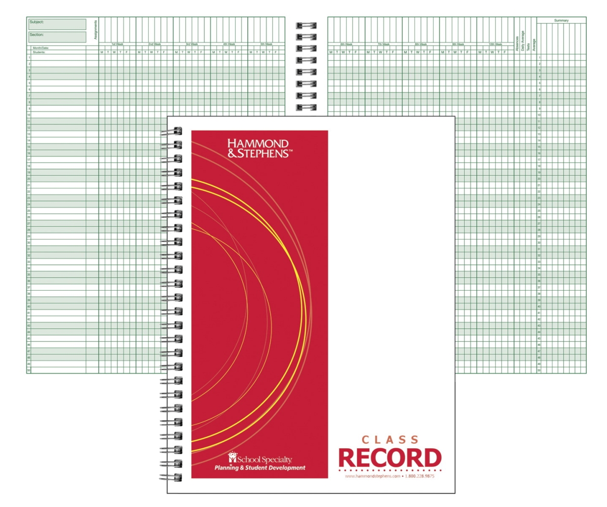 Class Record Book - PolyIce Cover, 8.5 x 11 in., 50 Students, 0.9 Week, White & Green