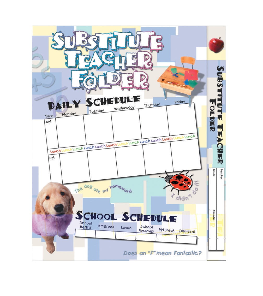 Elementary Substitute Teacher Pocket Folder, 11.62 x 9.5 in., Pack of 12