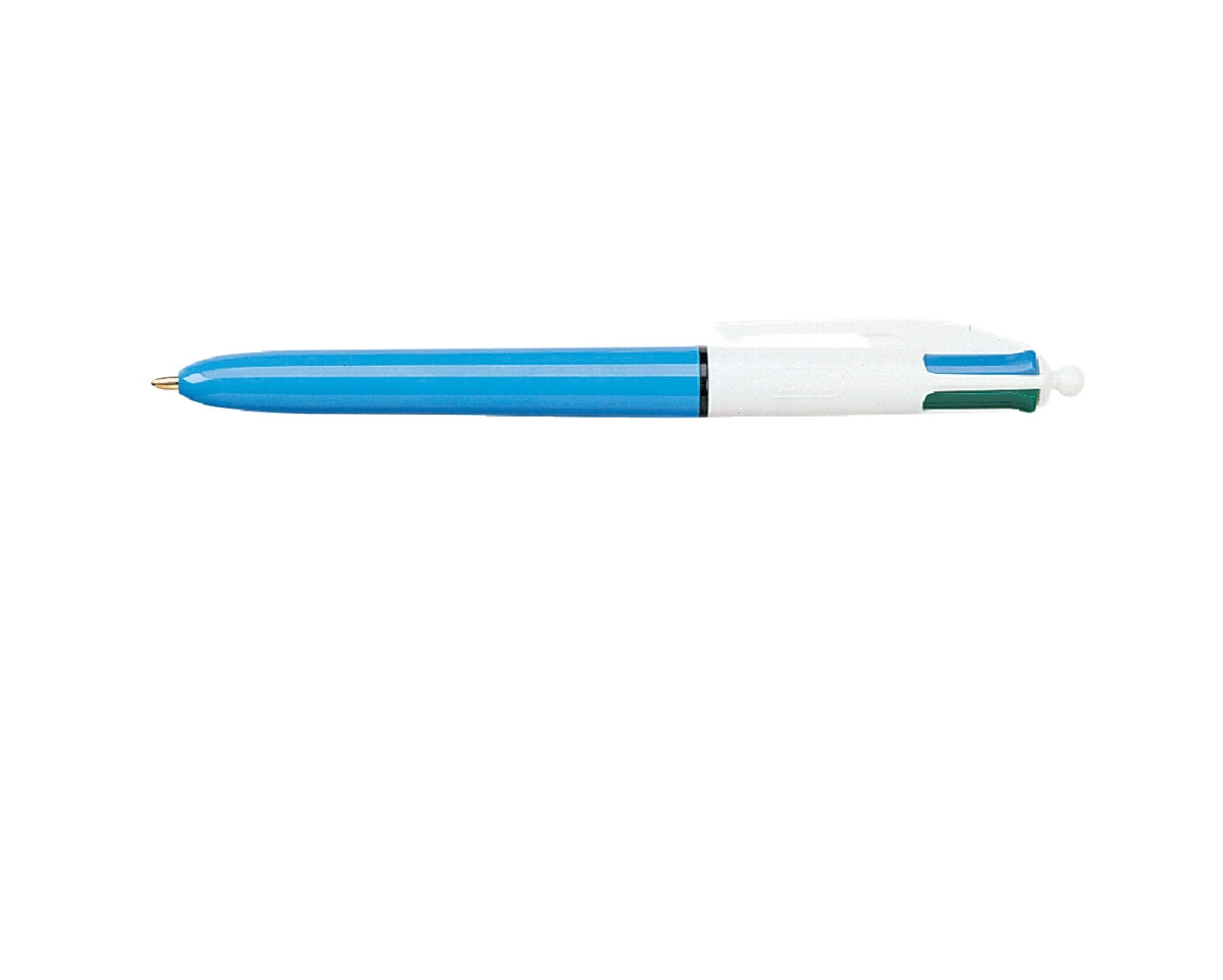 BIC 4-Color Refillable Retractable Ballpoint Pen 1 mm Medium Tip Assorted Color Ink, Blue & White Barrel
