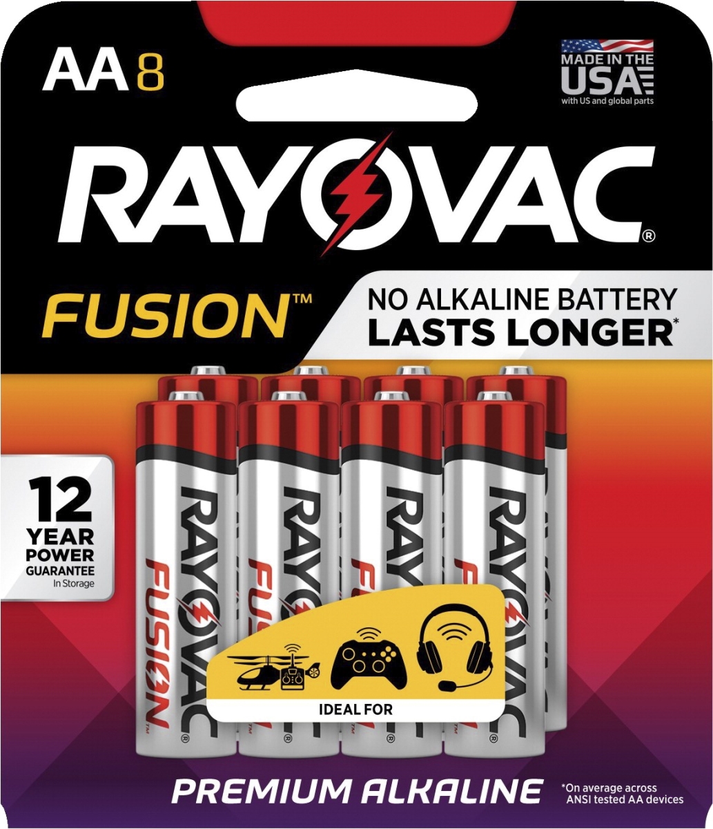 Ray-O-Vac 1562441 Fusion Advanced Alkaline AA Battery, Pack of 8