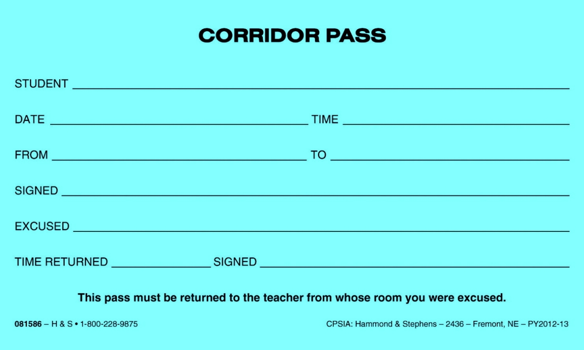 Picture of Hammond & Stephens 1481870 Corridor Pass&#44; 3 x 5 in. - Blue - 100 Sheets per Pad - Pack of 10 Pads