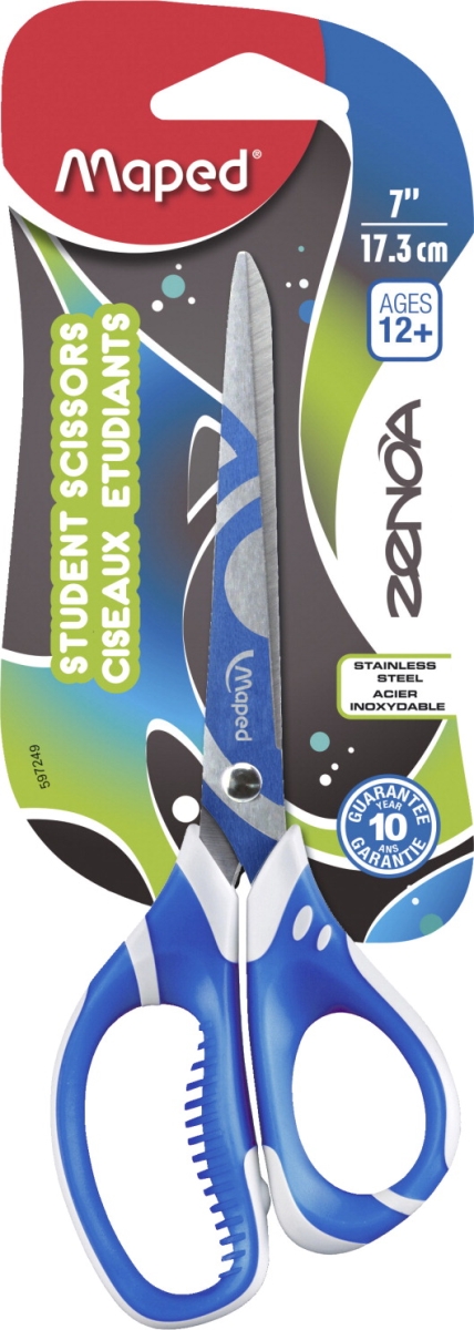 Zenoa Fit Student Scissors, Soft Handle - Pointed Tip - 7 in. - Assorted Colors.