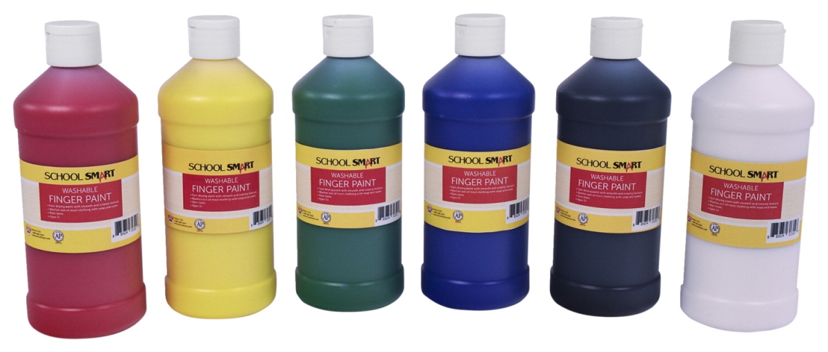 School Smart 2002433 1 Pint Washable Finger Paint; Assorted Primary Color - Set of 6
