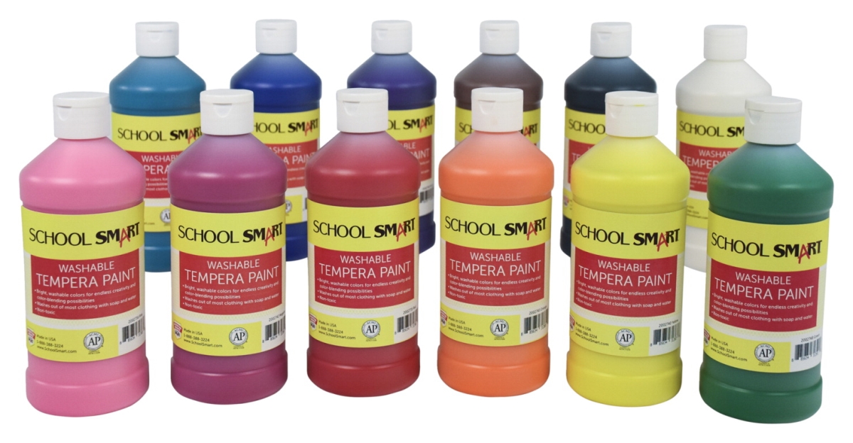 1 Pint Washable Tempera Paint Set, Assorted Color - Set of 12