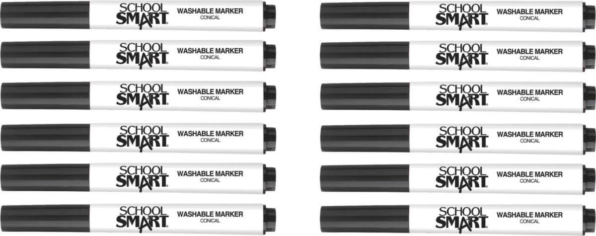 Conical Tip Washable Art Markers, Black - Pack of 12