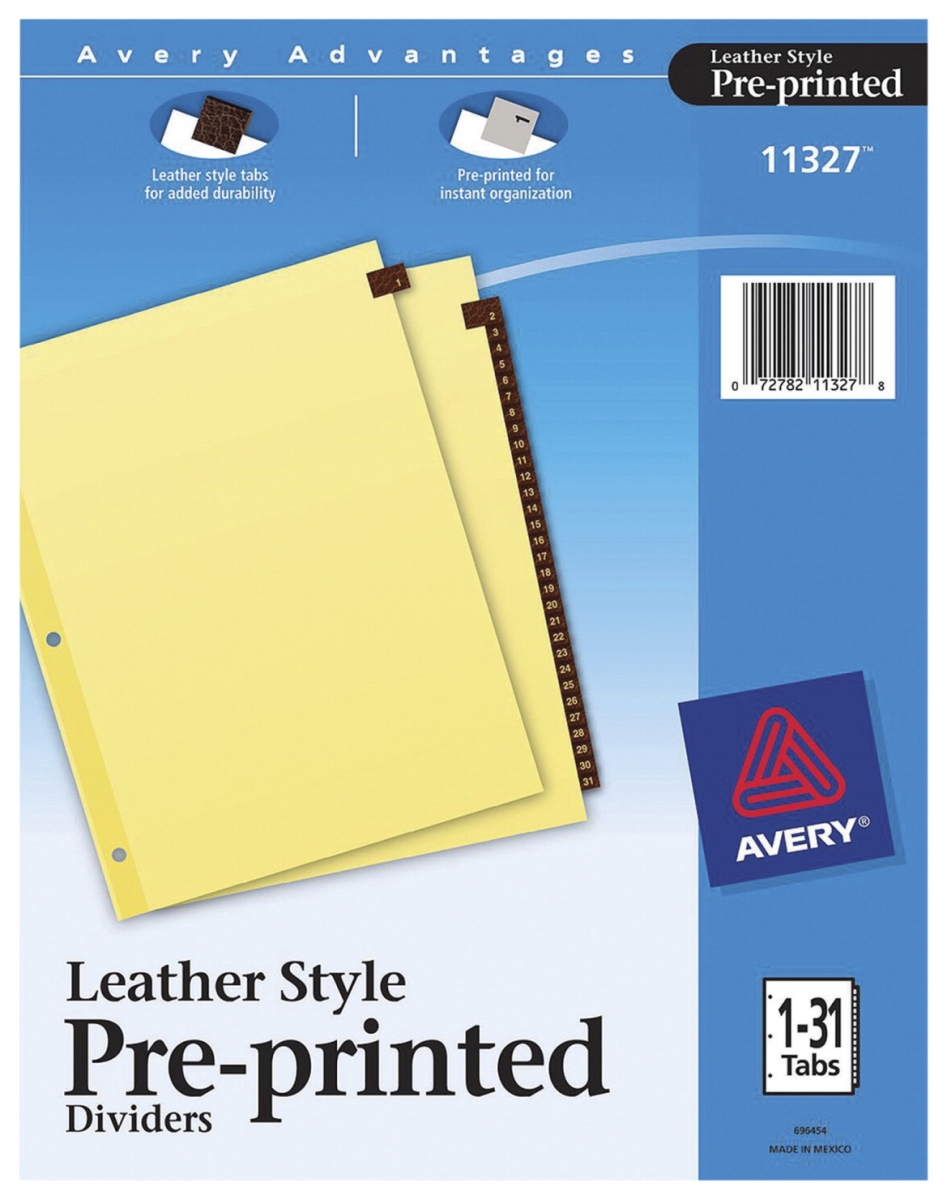 Picture of Avery 2006202 8.5 x 11 in. 11327 1 to 31 Red Leather Preprinted Tab Dividers